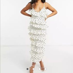 ASOS frill maxi slip dress in polka dot